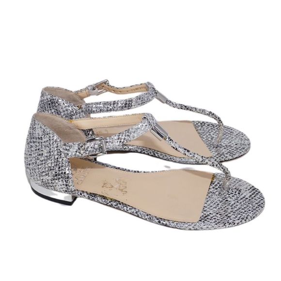 Vince Camuto Halana Silver Black Snakeskin Embossed Sandals, Size 7.5 / 37.5 - Picture 4 of 9